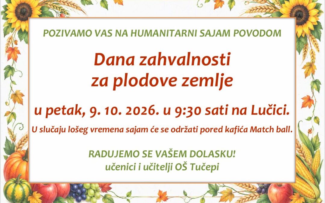 Pozivnica povodom Dana zahvalnosti za plodove zemlje